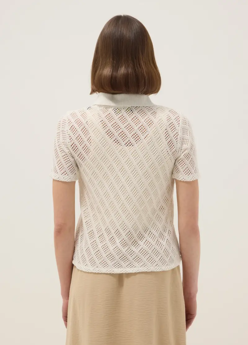 Polo Bianca Regular Fit Con Texture A Rete, Donna, Bianco miniatura 3