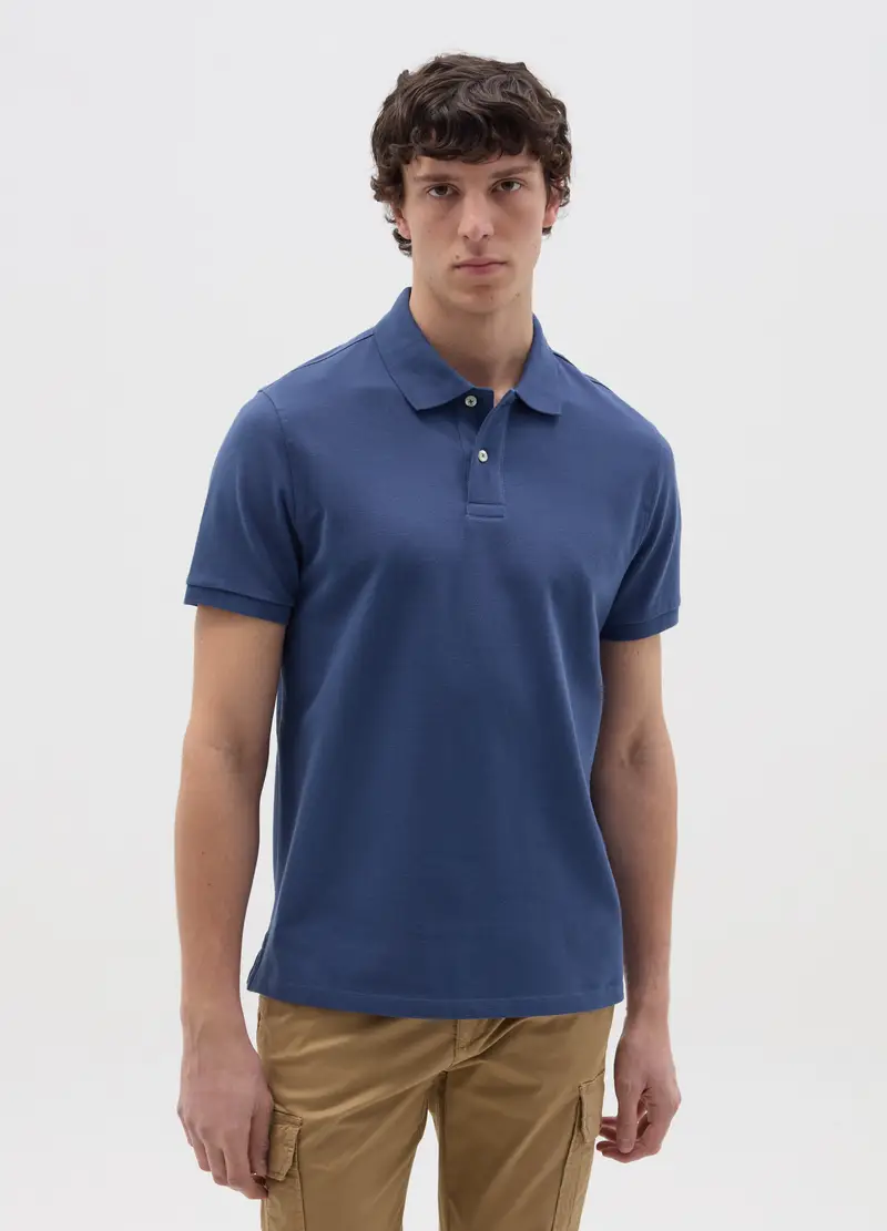 Polo In Cotone Bio Tinta Unita, Uomo, Blu