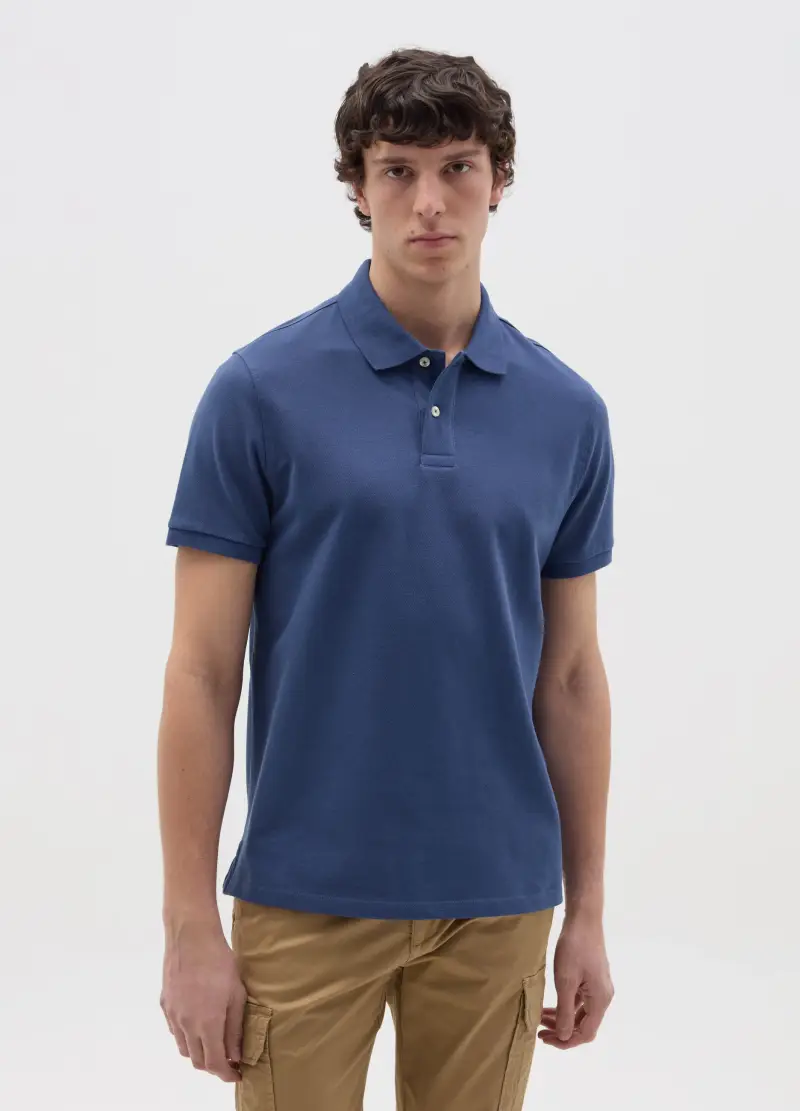 Polo In Cotone Bio Tinta Unita, Uomo, Blu