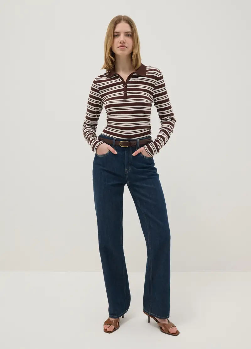 Polo In Cotone Elasticizzato A Righe Multicolor Regular Fit, Donna, Multicolor miniatura 2