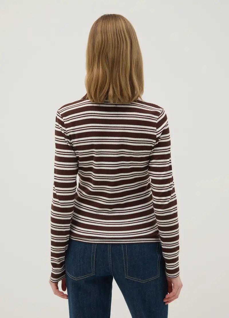 Polo In Cotone Elasticizzato A Righe Multicolor Regular Fit, Donna, Multicolor miniatura 3