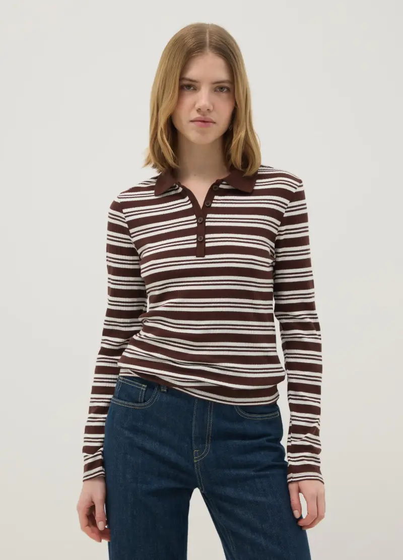 Polo In Cotone Elasticizzato A Righe Multicolor Regular Fit, Donna, Multicolor