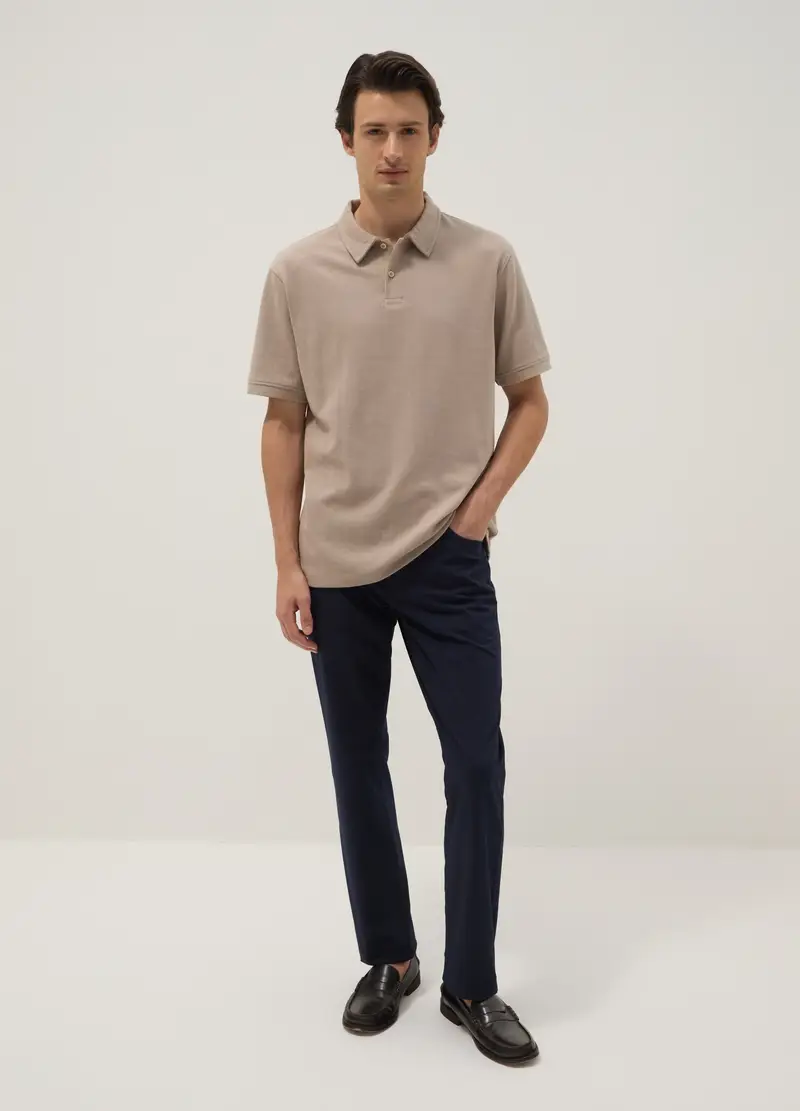 Polo In Cotone Elasticizzato Beige Regular Fit, Uomo, Beige miniatura 2