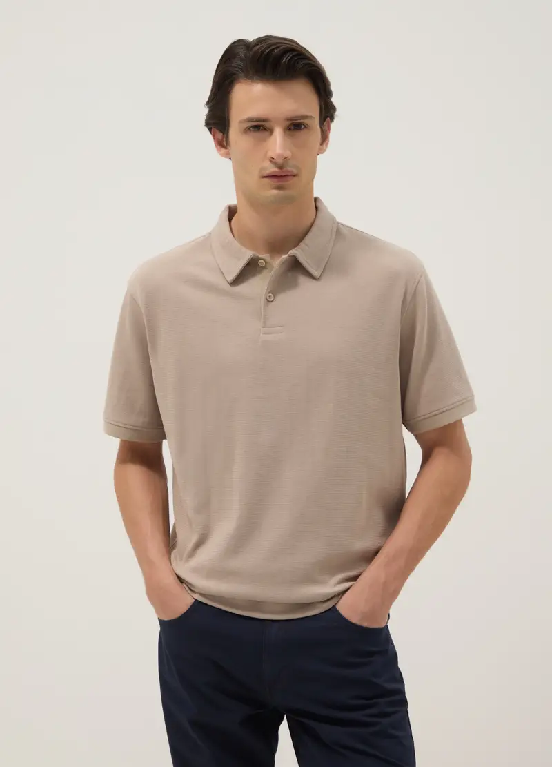 Polo In Cotone Elasticizzato Beige Regular Fit, Uomo, Beige