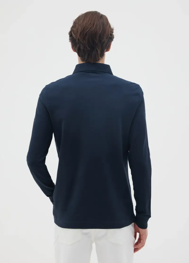 Polo In Cotone Elasticizzato Blu Regular Fit, Uomo, Blu miniatura 3
