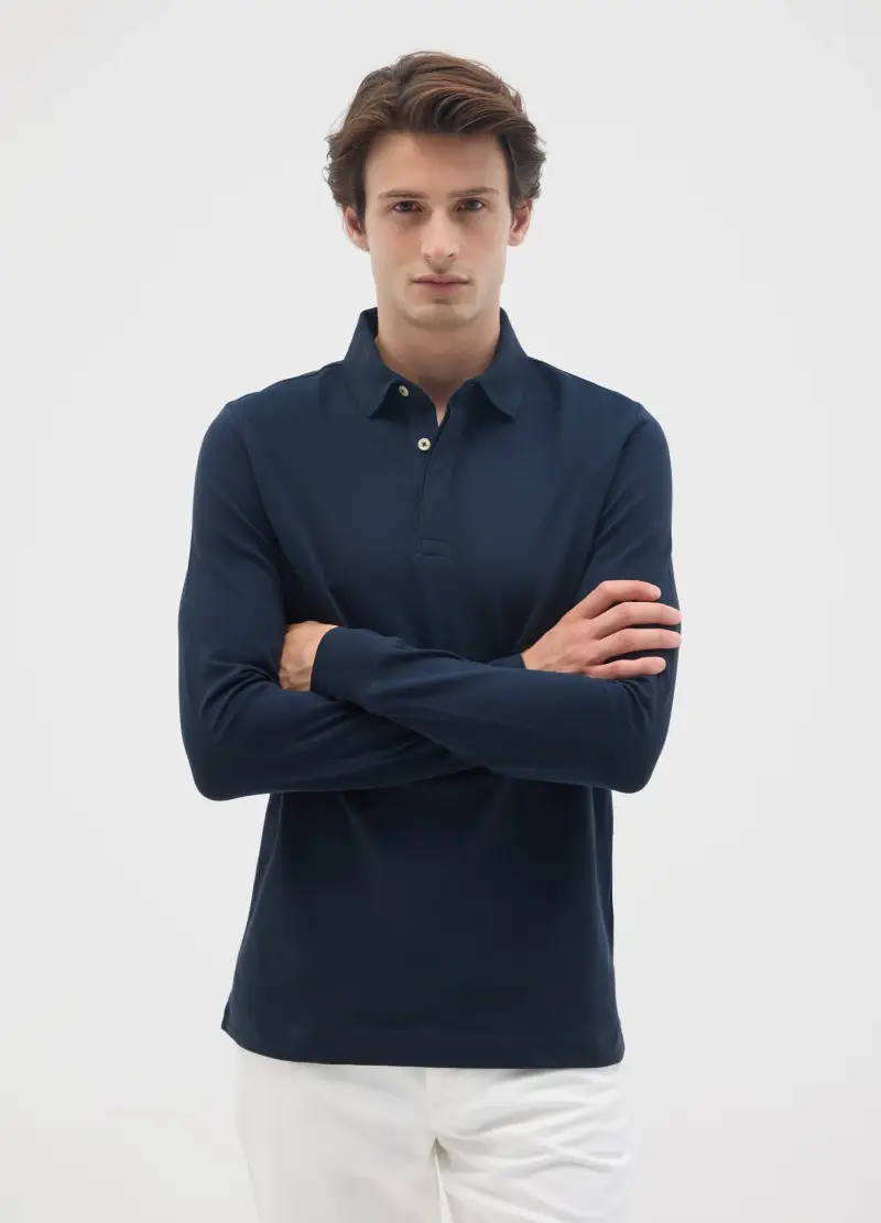 Polo In Cotone Elasticizzato Blu Regular Fit, Uomo, Blu
