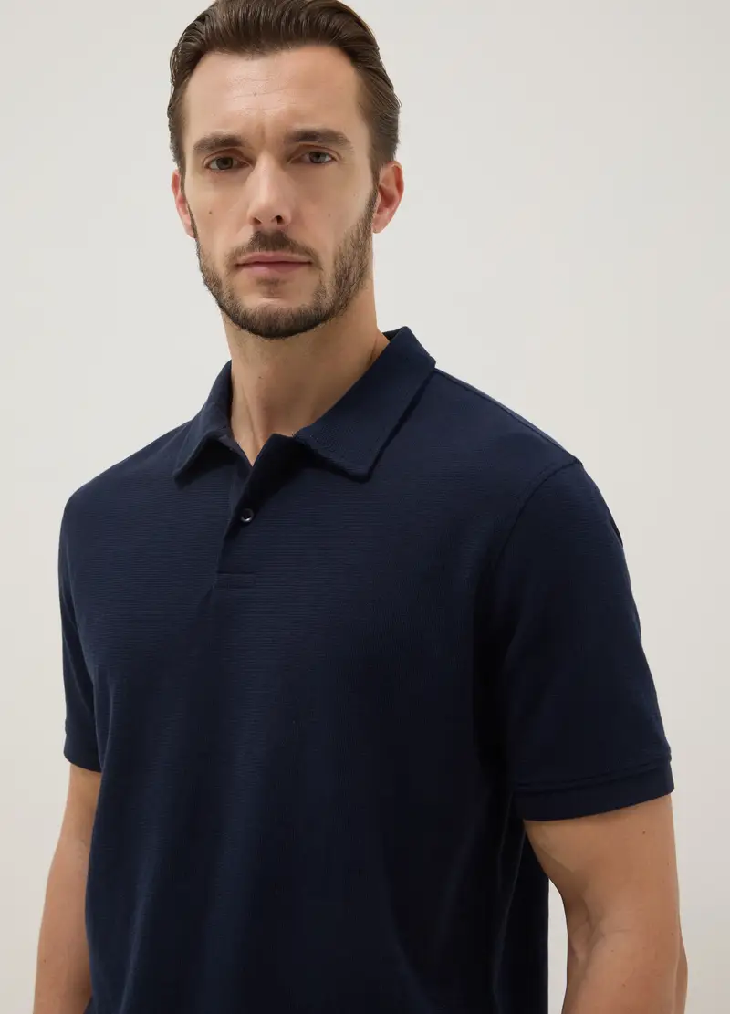 Polo In Cotone Elasticizzato Blu Regular Fit, Uomo, Blu miniatura 3