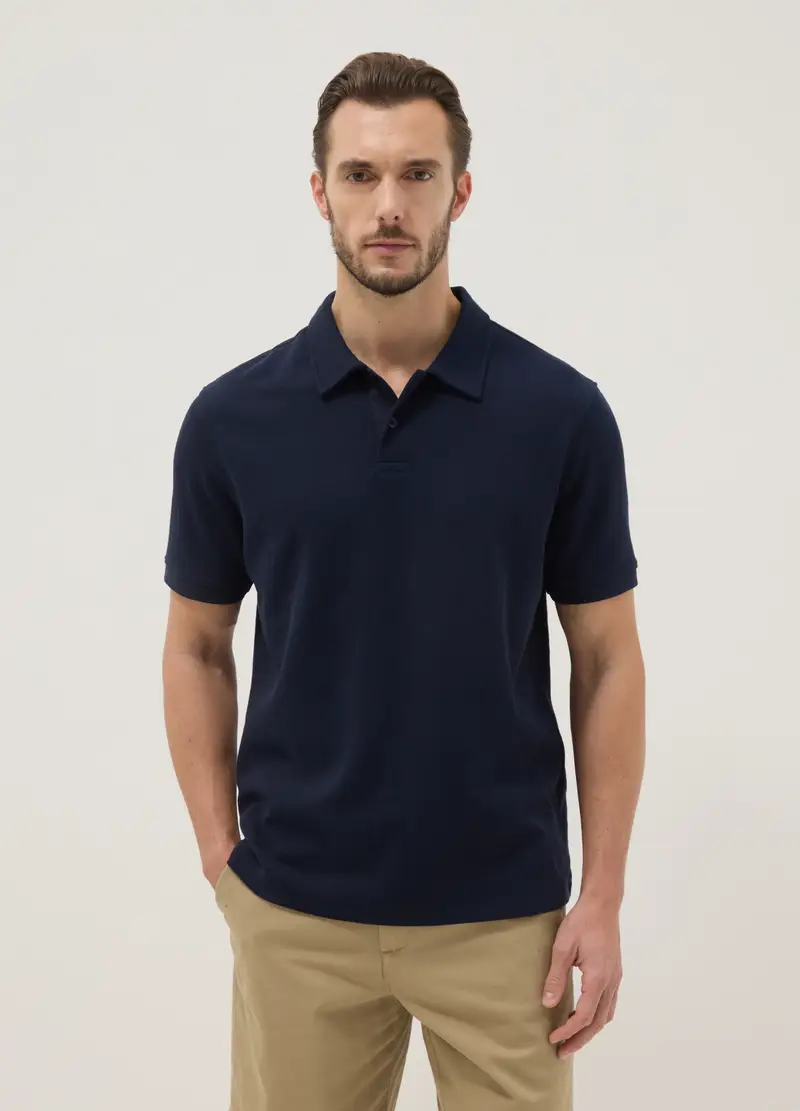 Polo In Cotone Elasticizzato Blu Regular Fit, Uomo, Blu