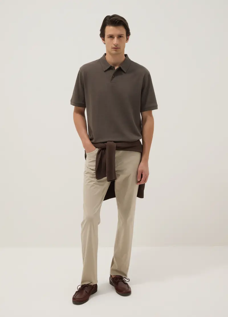 Polo In Cotone Elasticizzato Marrone Regular Fit, Uomo, Marrone miniatura 2