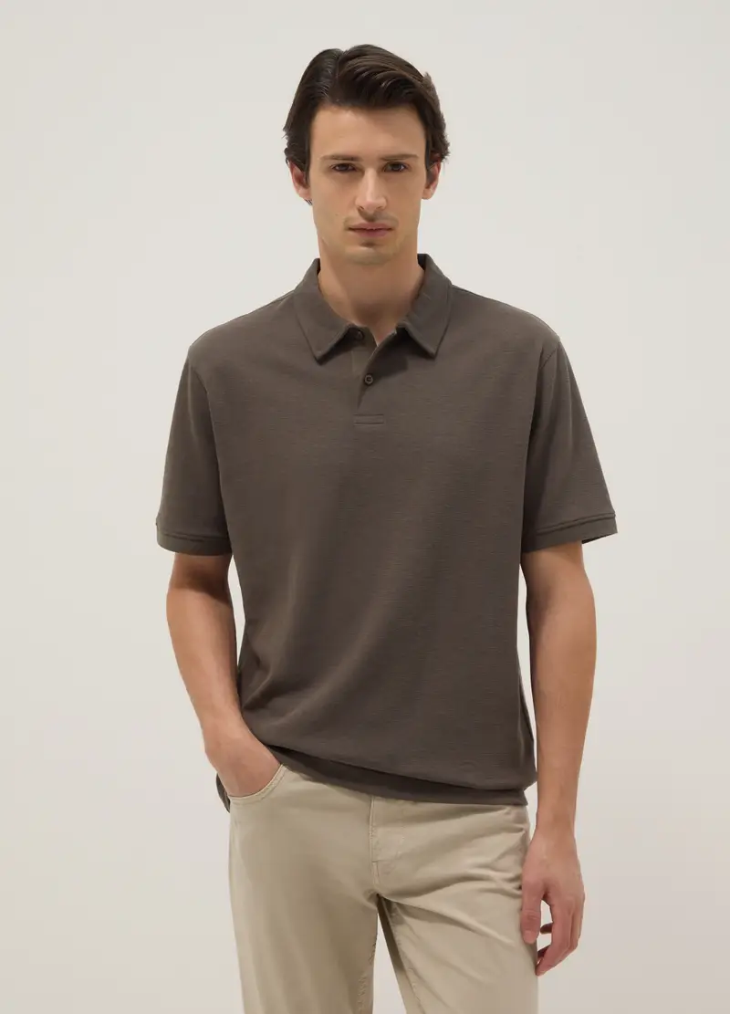 Polo In Cotone Elasticizzato Marrone Regular Fit, Uomo, Marrone