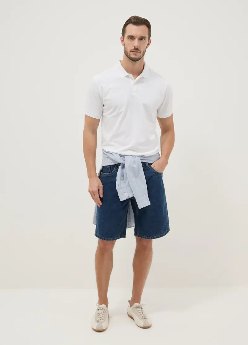 Polo In Misto Cotone Elasticizzato Bianca Regular Fit, Uomo, Bianco miniatura 2