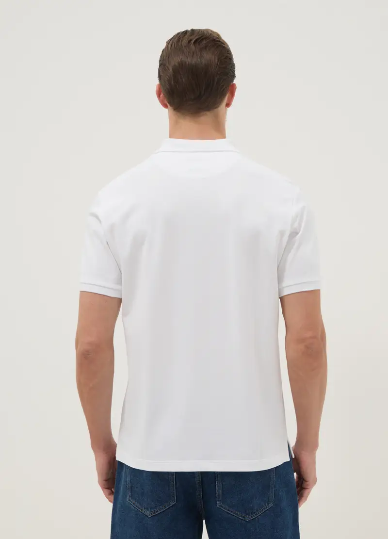 Polo In Misto Cotone Elasticizzato Bianca Regular Fit, Uomo, Bianco miniatura 3