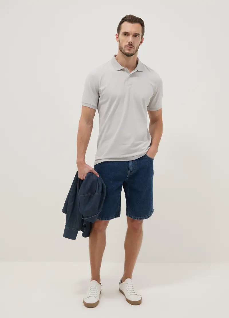 Polo In Misto Cotone Elasticizzato Grigia Regular Fit, Uomo, Grigio miniatura 2