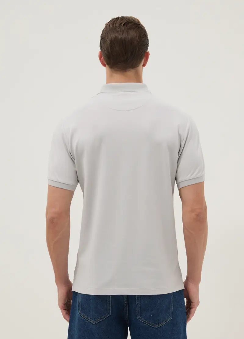 Polo In Misto Cotone Elasticizzato Grigia Regular Fit, Uomo, Grigio miniatura 3