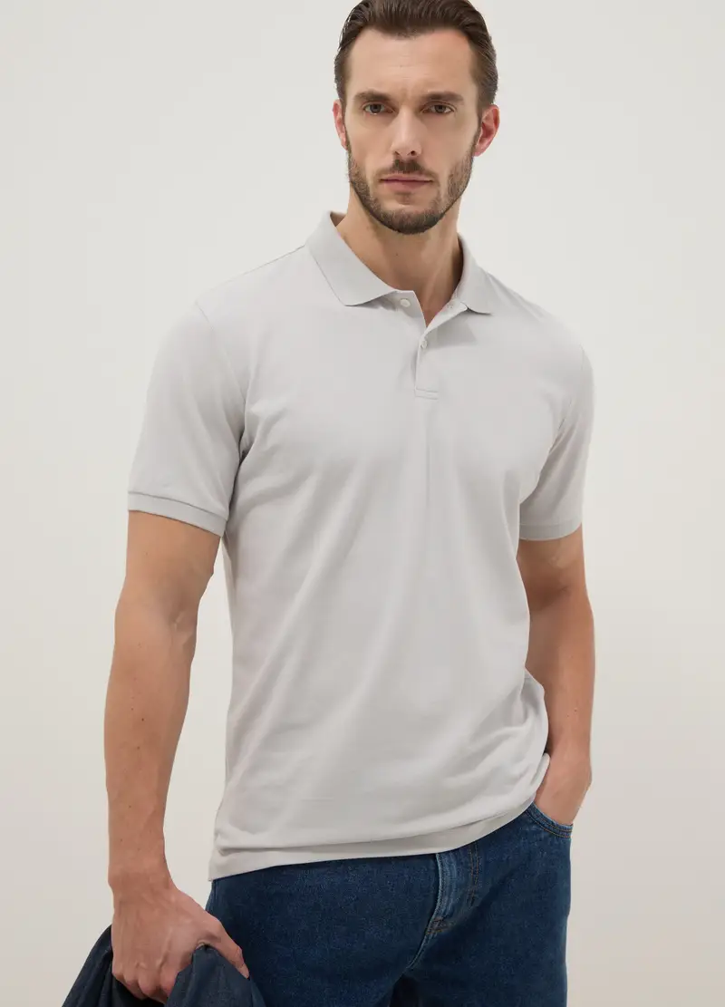 Polo In Misto Cotone Elasticizzato Grigia Regular Fit, Uomo, Grigio