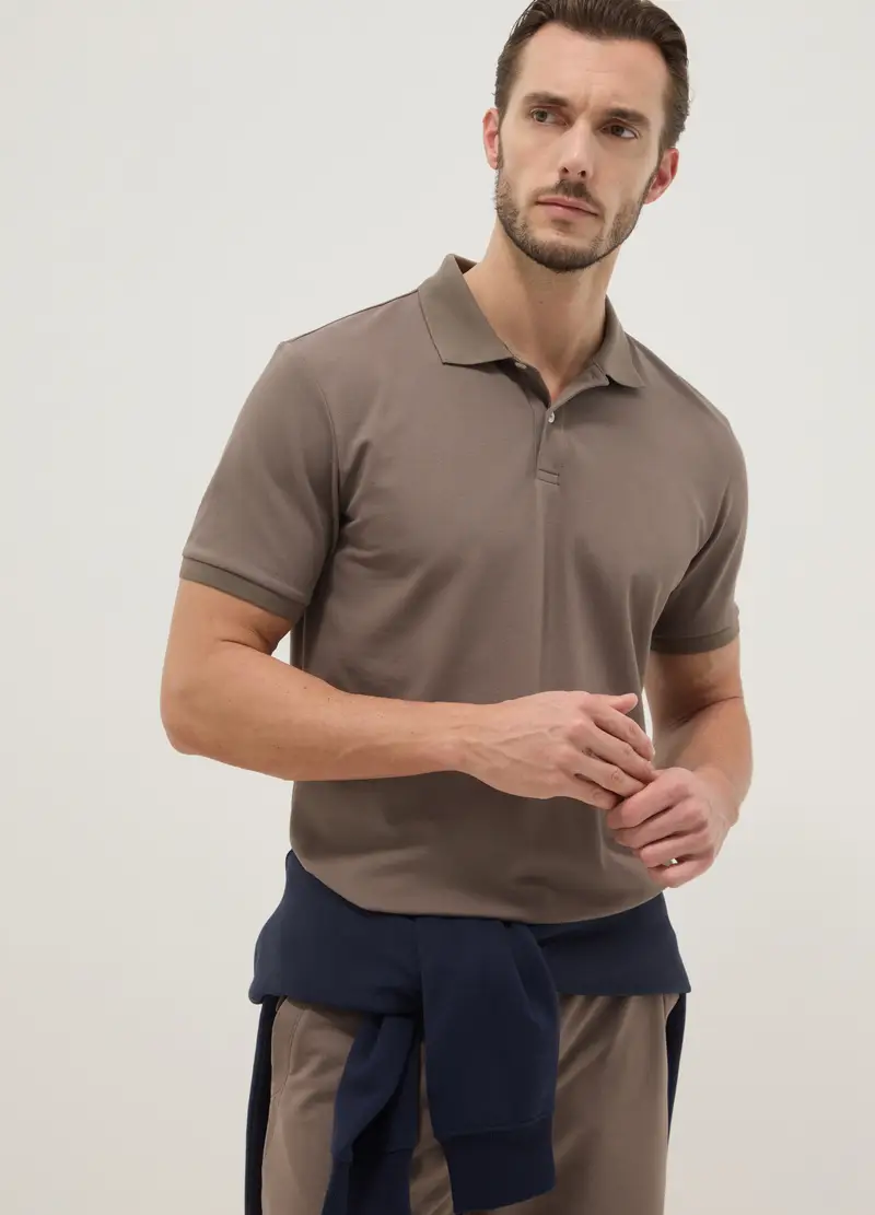 Polo In Misto Cotone Elasticizzato Marrone Regular Fit, Uomo, Marrone