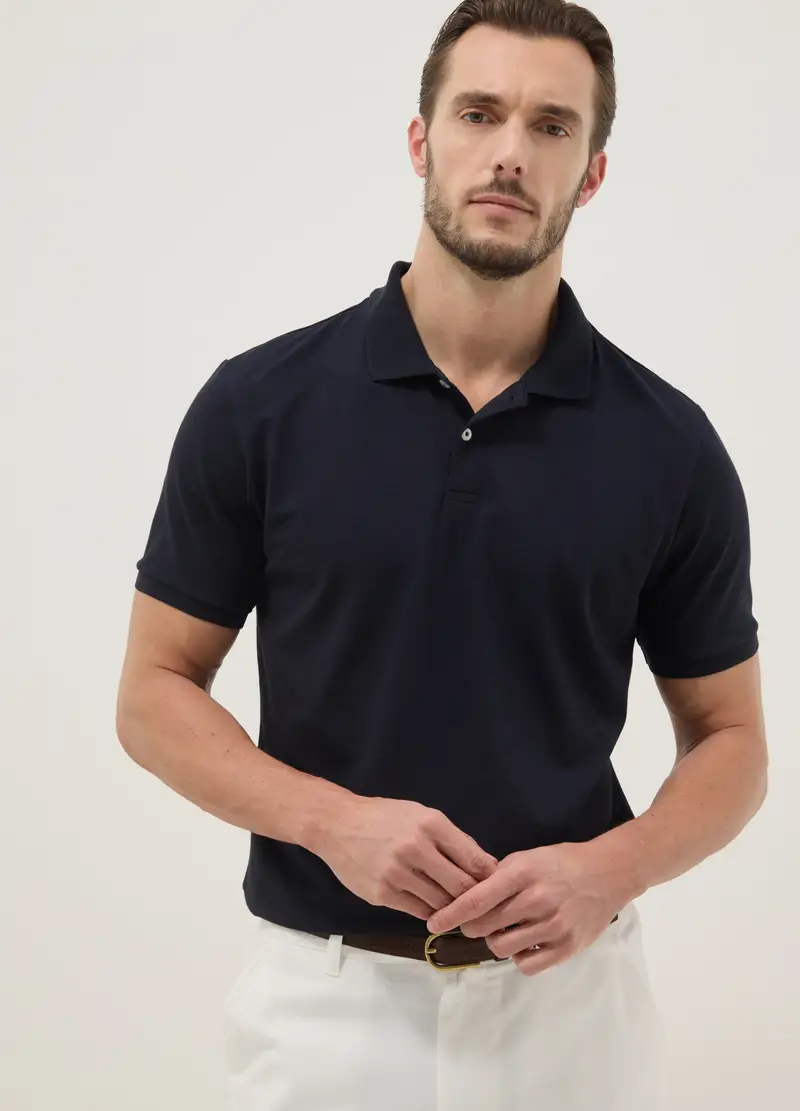 Polo In Misto Cotone Elasticizzato Nera Regular Fit, Uomo, Nero