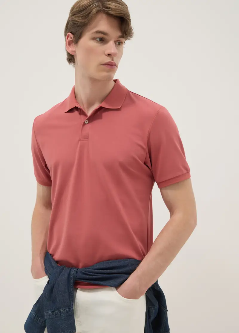 Polo In Misto Cotone Elasticizzato Rossa Regular Fit, Uomo, Rosso