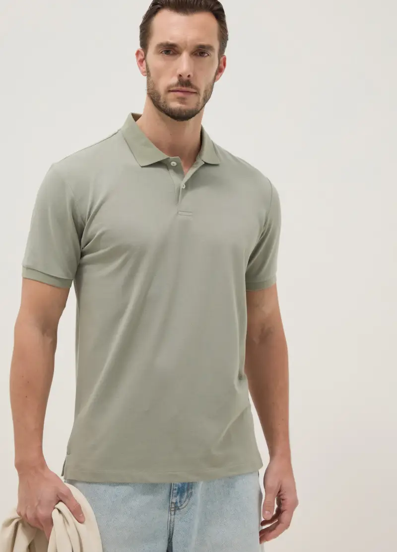Polo In Misto Cotone Elasticizzato Verde Regular Fit, Uomo, Verde