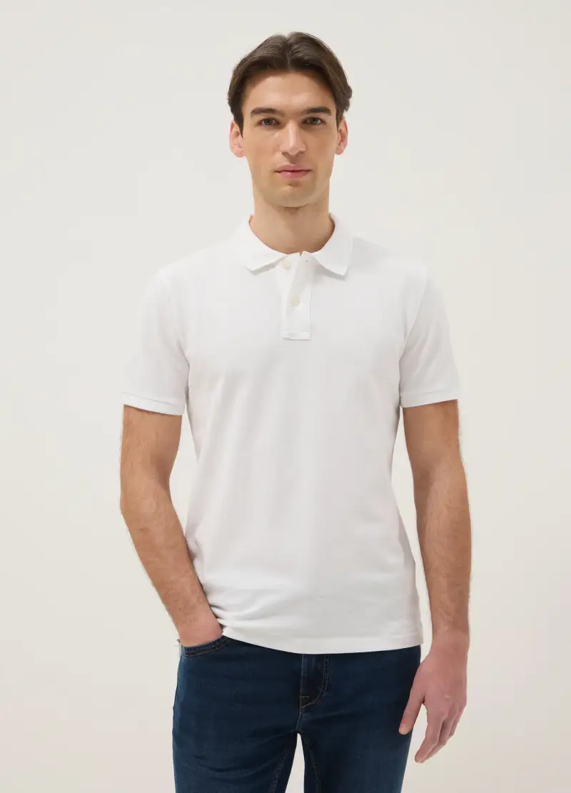 Polo In Puro Cotone Bianca Slim Fit, Uomo, Bianco