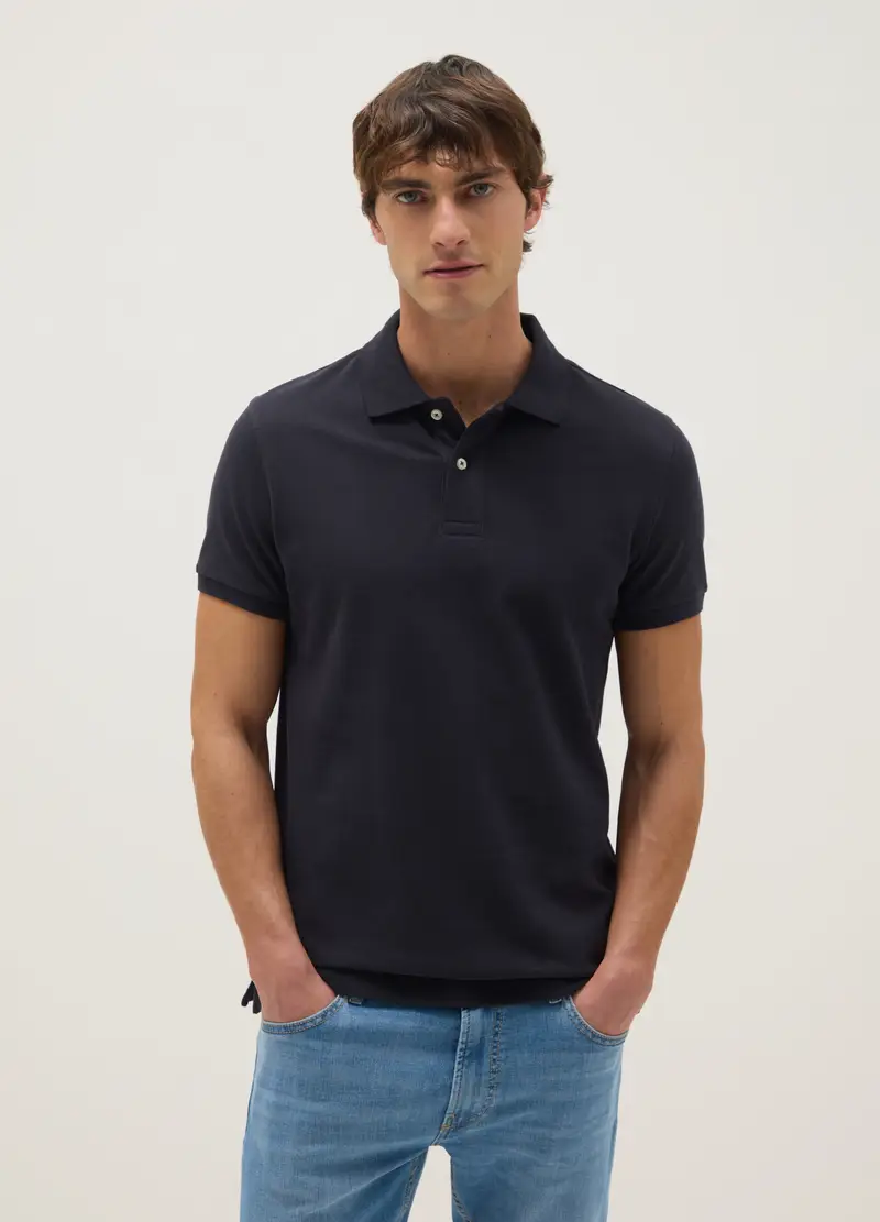 Polo In Puro Cotone Blu Regular Fit, Uomo, Blu
