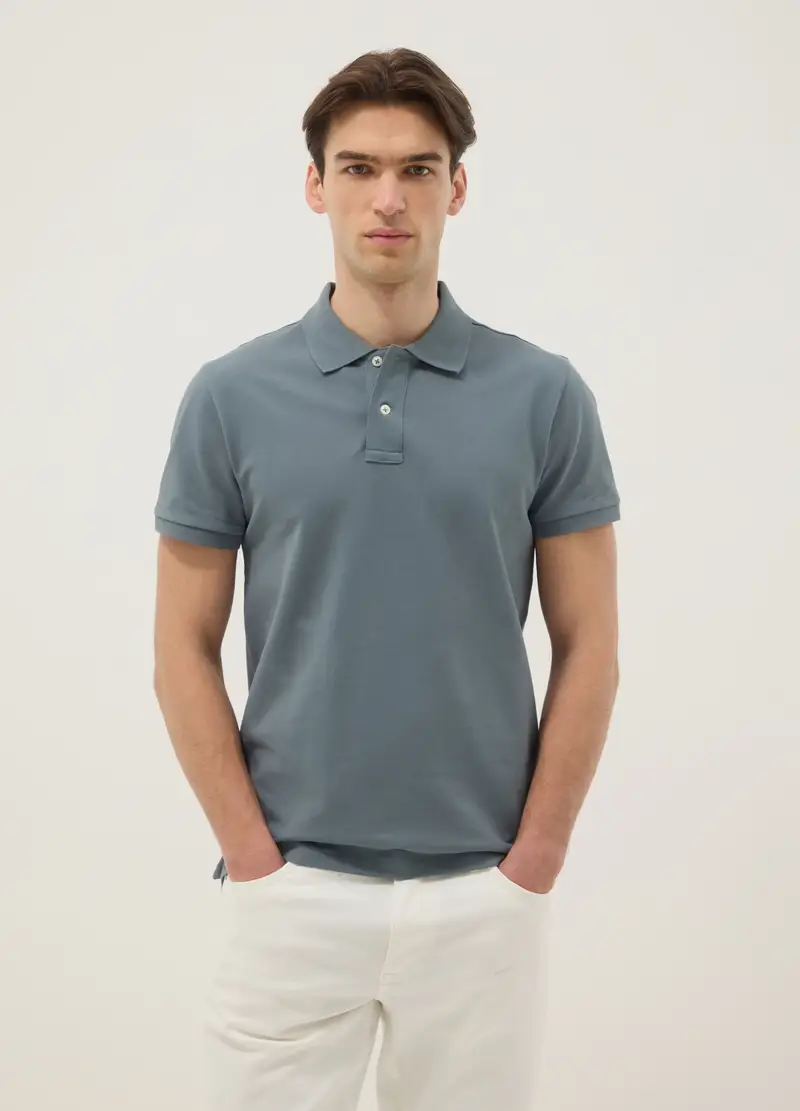 Polo In Puro Cotone Grigio Slim Fit, Uomo, Grigio