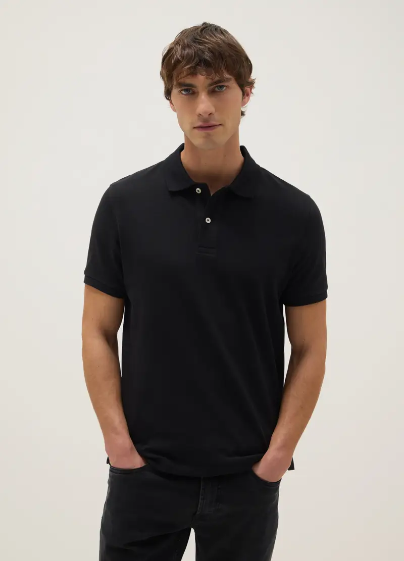 Polo In Puro Cotone Nero Regular Fit, Uomo, Nero