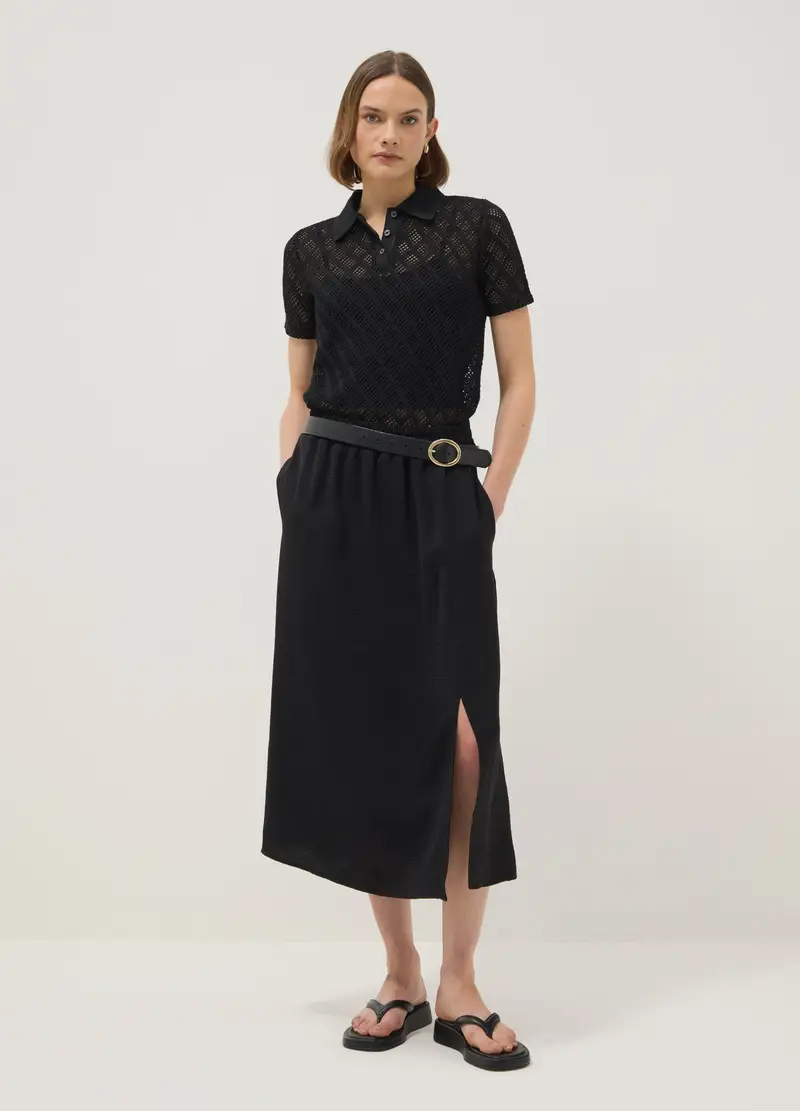 Polo Nera Regular Fit Con Texture A Rete, Donna, Nero miniatura 2