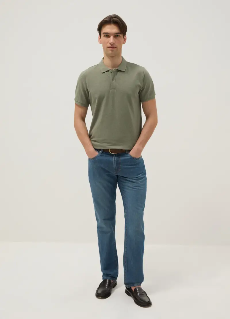 Polo Verde A Maniche Corte In Puro Cotone, Uomo, Verde miniatura 2