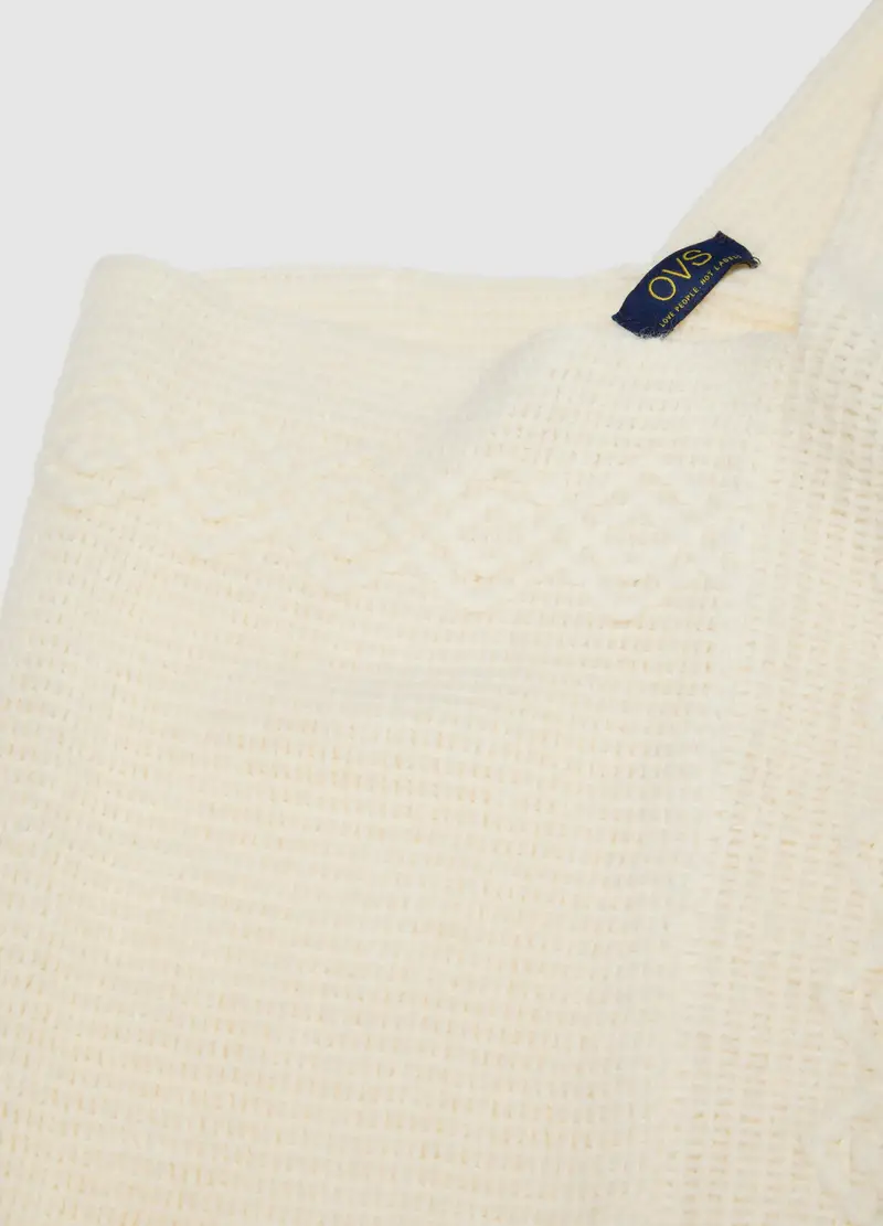 OVS, Poncho In Puro Acrilico Bianco Con Frange, Donna, Bianco, Taglia: ONE SIZE miniatura 2