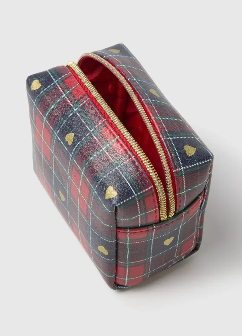 , Portacosmetici A Quadri Multicolor Con Cuori, Donna, Multicolor miniatura 3