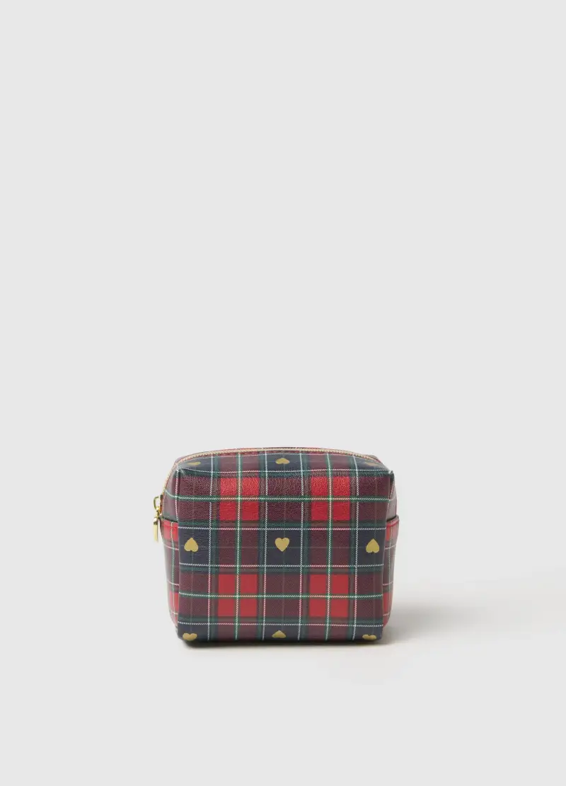 Portacosmetici A Quadri Multicolor Con Cuori, Donna, Multicolor