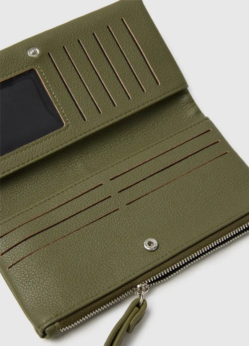 Portafoglio Verde Con Zip, Donna, Verde miniatura 3