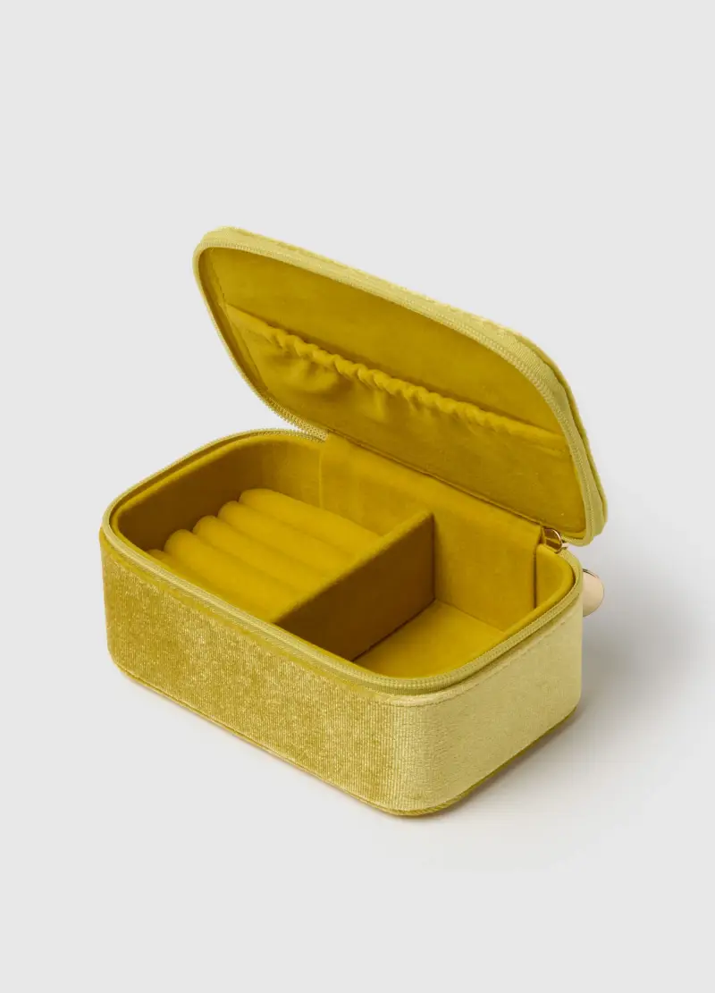 Portagioielli Giallo Con Ricamo Floreale E Zip, Donna, Giallo miniatura 3