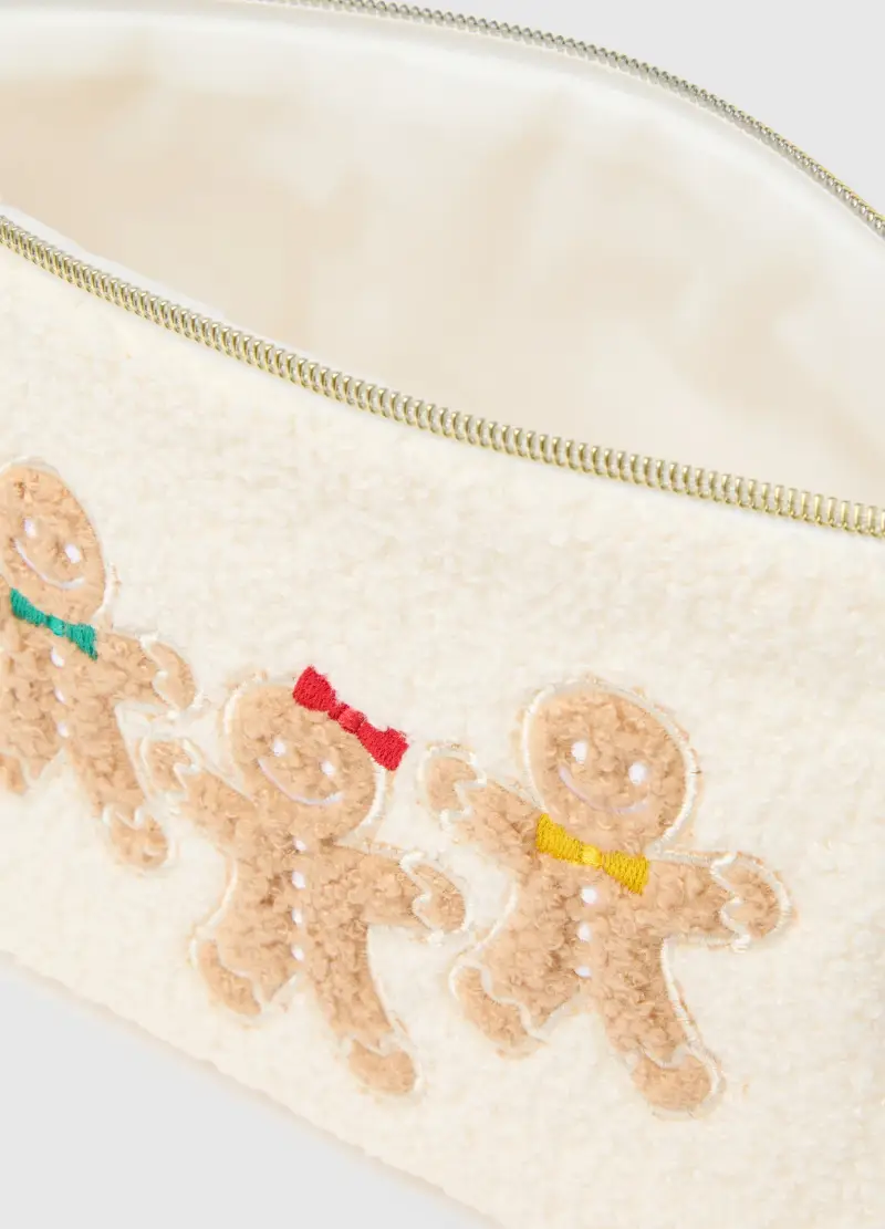 Portaoggetti Beige Con Ricami Natalizi, Donna, Beige miniatura 3