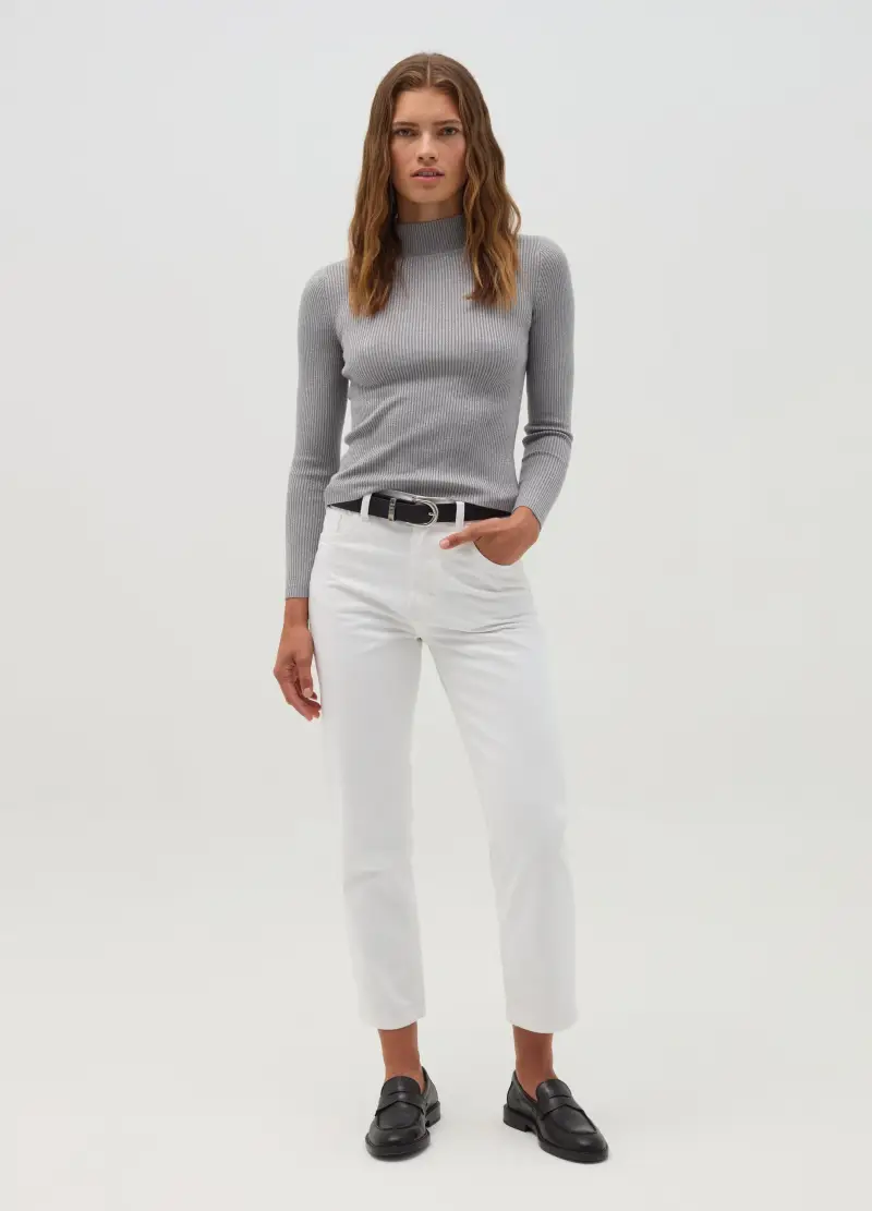 Pullover A Collo Alto Con Lurex, Donna, Grigio