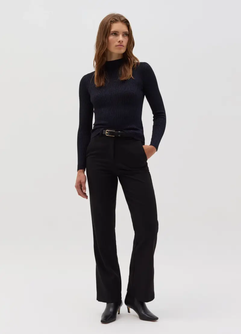 Pullover A Collo Alto Con Lurex, Donna, Nero