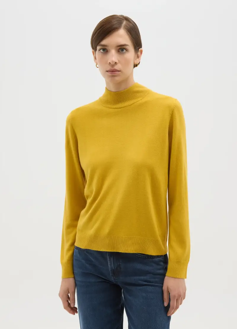Pullover A Collo Alto Giallo Regular Fit, Donna, Giallo miniatura 2