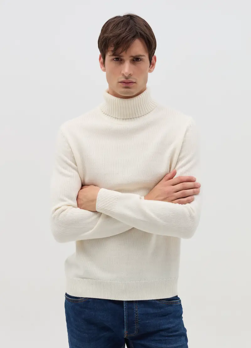 , Pullover A Collo Alto, Uomo, Bianco miniatura 2