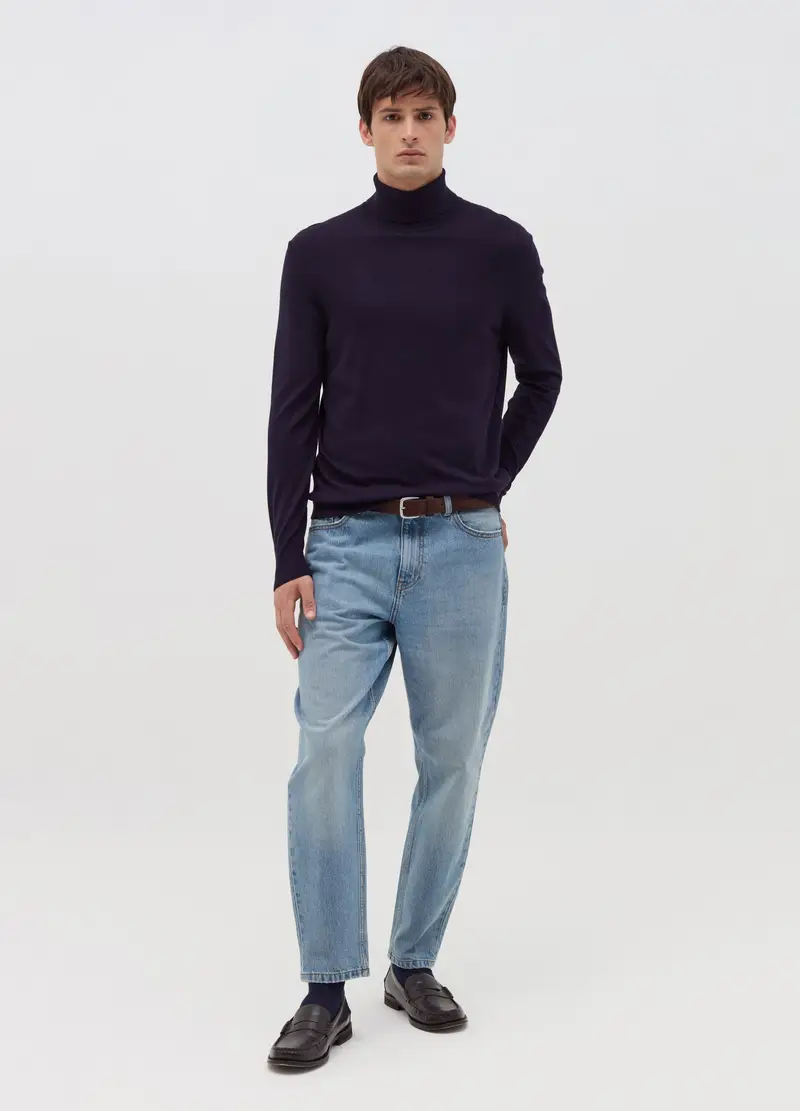 Pullover A Collo Alto, Uomo, Blu
