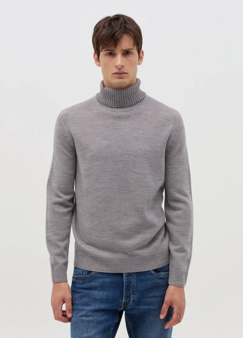 Pullover A Collo Alto, Uomo, Grigio miniatura 2