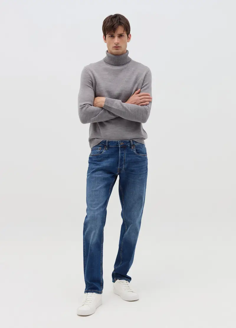 Pullover A Collo Alto, Uomo, Grigio