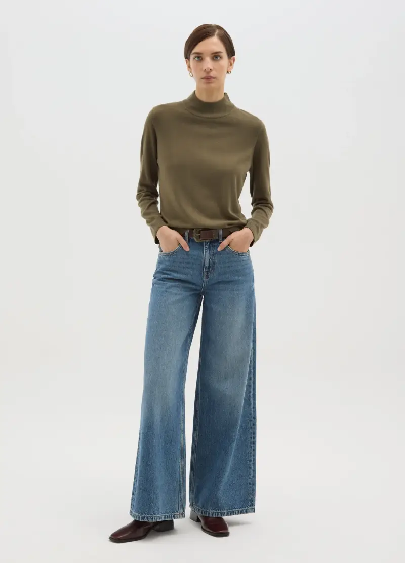 Pullover A Collo Alto Verde Regular Fit, Donna, Verde