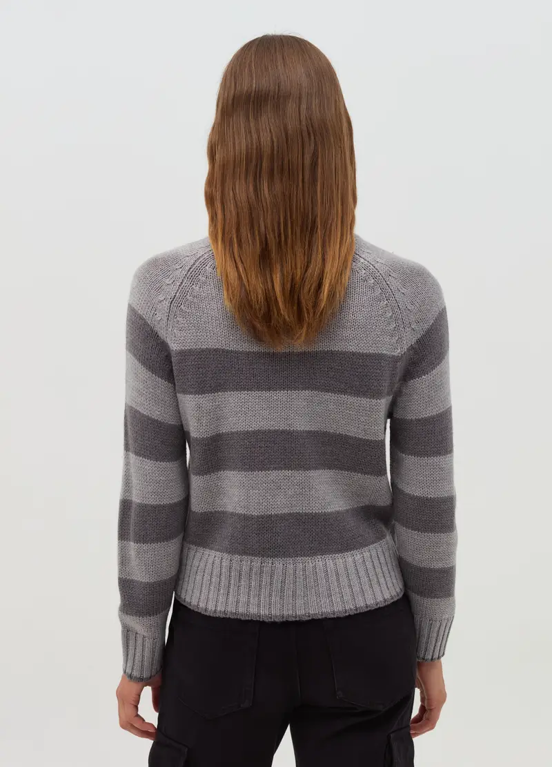 Pullover A Righe Con Maniche Raglan, Donna, Grigio miniatura 3