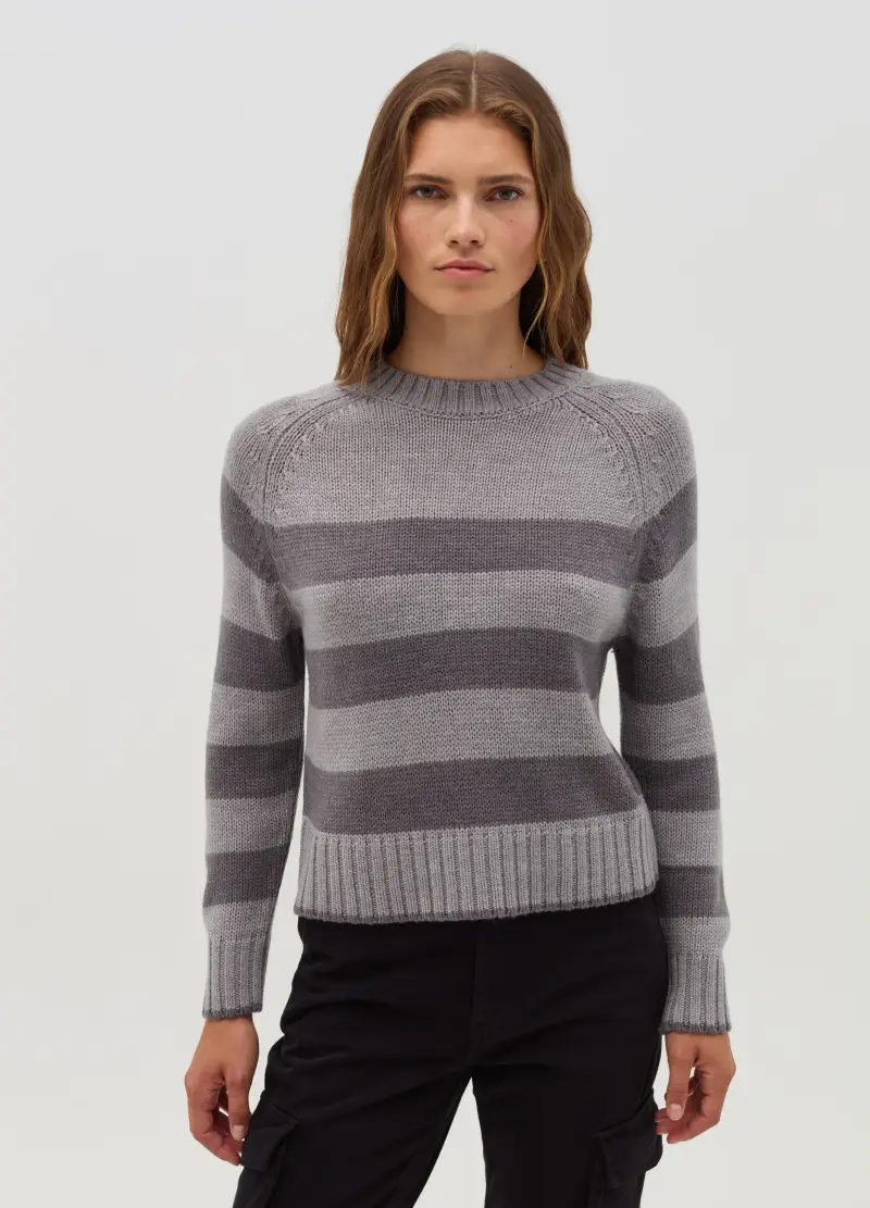 Pullover A Righe Con Maniche Raglan, Donna, Grigio