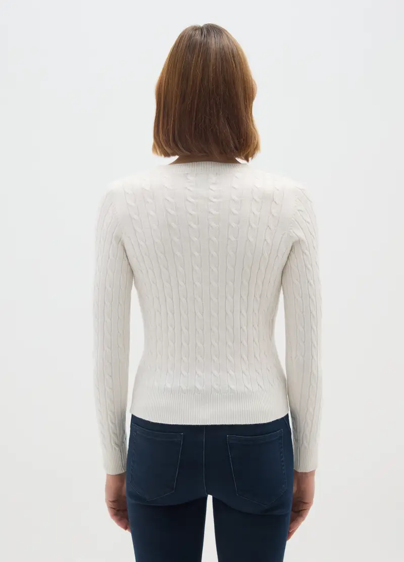 Pullover Bianco Con Collo Rotondo, Donna, Bianco miniatura 3