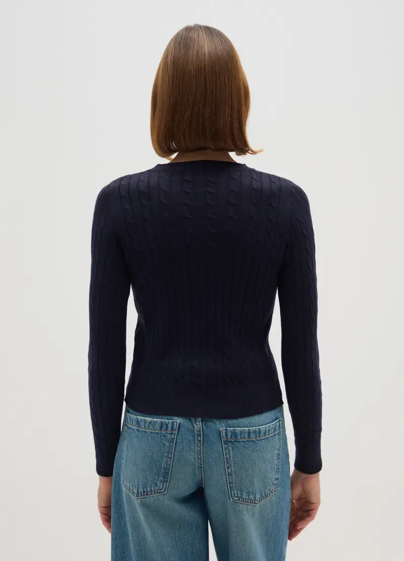 , Pullover Blu Con Collo Rotondo, Donna, Blu miniatura 3