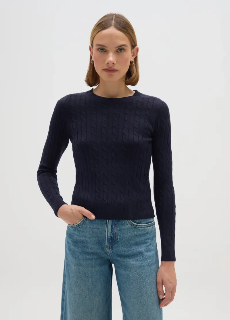 Pullover Blu Con Collo Rotondo, Donna, Blu miniatura 2