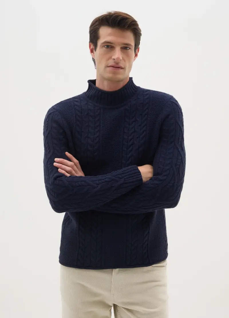 Pullover Blu Lavorato A Maglia Regular Fit, Uomo, Blu