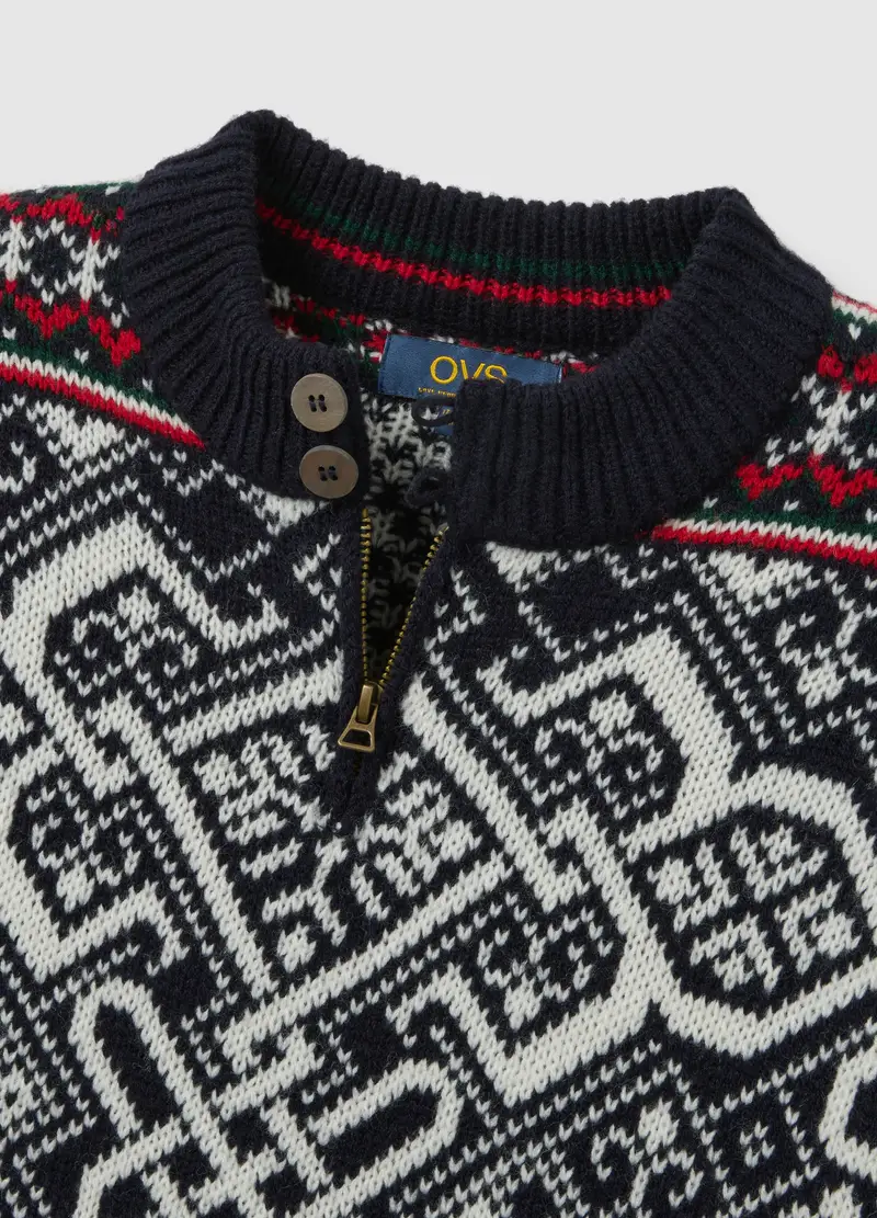 Pullover Blu Regular Fit Con Motivo Jacquard, Uomo, Multicolor miniatura 2